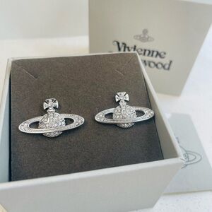Silver Crystal pave Saturn Stud Earrings